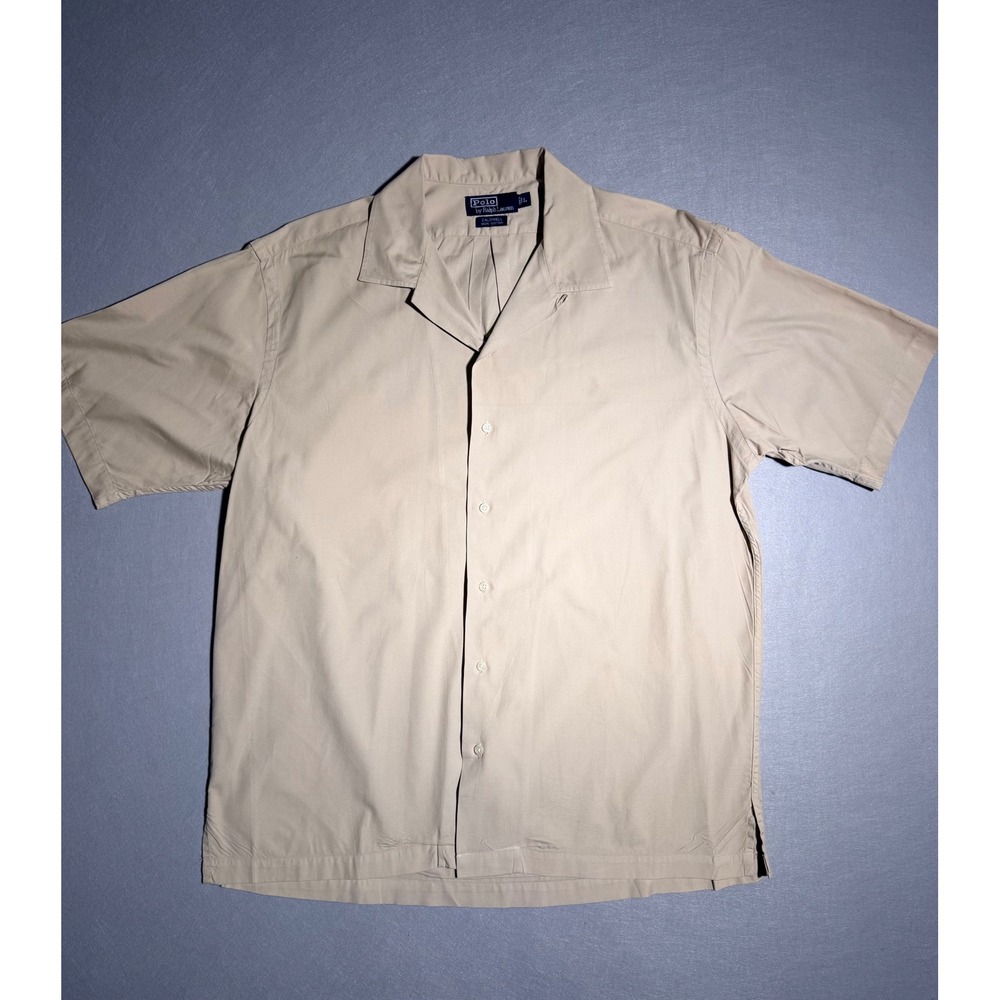 Vintage Polo Ralph Lauren Caldwell Loop Collar Shirt Mens Large Tan Camp